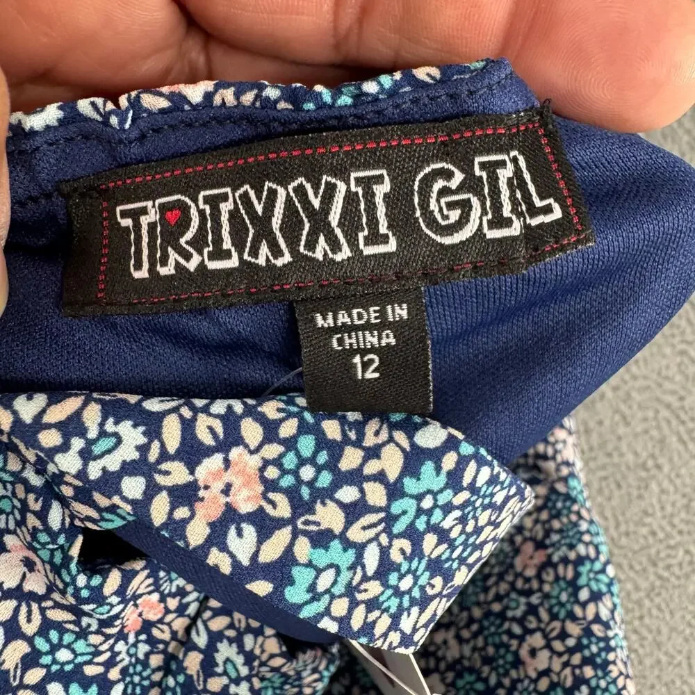 Trixxi Girl Smocked Blue Floral Dress Summer Casual‎ Cute Size 12